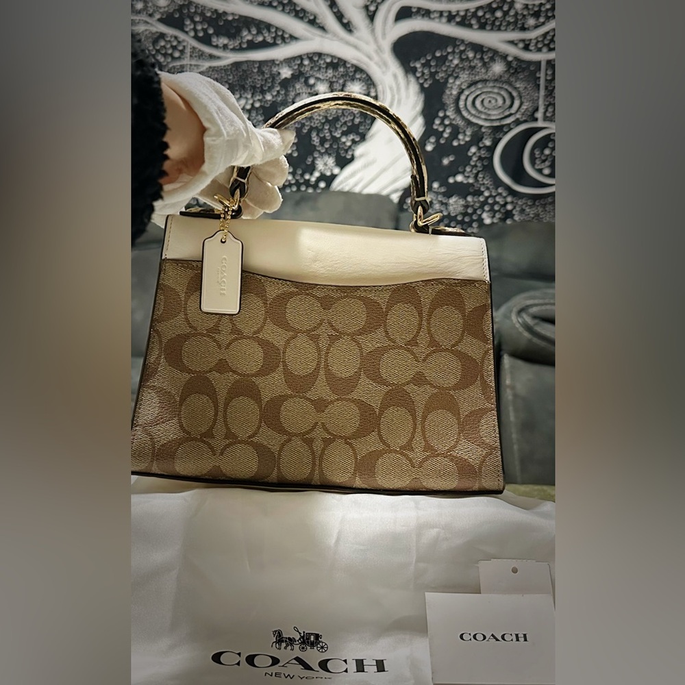 Coach Brown and White Satchel with Leopard Accents - Picture 13 of 16